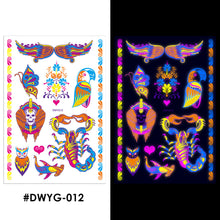 Load image into Gallery viewer, Temporary Owl Animal Halloween Fluorescent Flower Leather Arm Tattoo Sticker Creative Color Fluorescent Arm Water Transfer Stickers