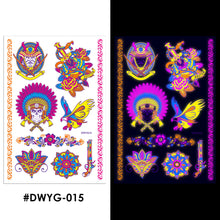 Load image into Gallery viewer, Temporary Owl Animal Halloween Fluorescent Flower Leather Arm Tattoo Sticker Creative Color Fluorescent Arm Water Transfer Stickers