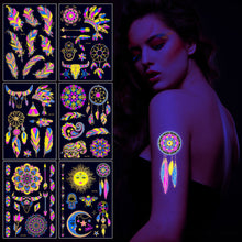 Load image into Gallery viewer, Creative Fluorescent Bronzing Flower Arm Tattoo Stickers Hot Face Stickers Waterproof Feather Body Arm Tattoo Stickers