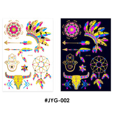 Load image into Gallery viewer, Creative Fluorescent Bronzing Flower Arm Tattoo Stickers Hot Face Stickers Waterproof Feather Body Arm Tattoo Stickers