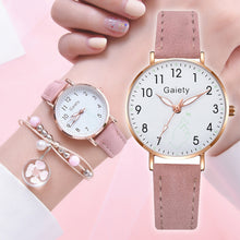 Load image into Gallery viewer, Women Leather Belt Watch Casual Quartz Watches with Cherry Blossom Bracelet Fashion Jewelry Gift