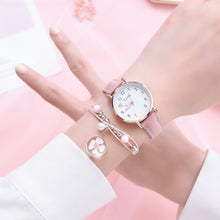 Load image into Gallery viewer, Women Leather Belt Watch Casual Quartz Watches with Cherry Blossom Bracelet Fashion Jewelry Gift