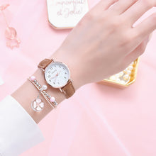 Load image into Gallery viewer, Women Leather Belt Watch Casual Quartz Watches with Cherry Blossom Bracelet Fashion Jewelry Gift