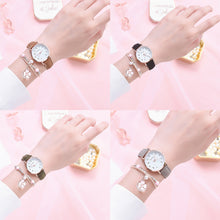Load image into Gallery viewer, Women Leather Belt Watch Casual Quartz Watches with Cherry Blossom Bracelet Fashion Jewelry Gift