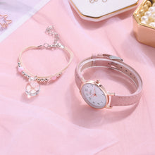Load image into Gallery viewer, Women Leather Belt Watch Casual Quartz Watches with Cherry Blossom Bracelet Fashion Jewelry Gift