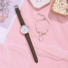Load image into Gallery viewer, Women Leather Belt Watch Casual Quartz Watches with Cherry Blossom Bracelet Fashion Jewelry Gift