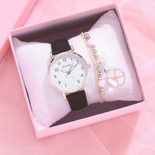 Load image into Gallery viewer, Women Leather Belt Watch Casual Quartz Watches with Cherry Blossom Bracelet Fashion Jewelry Gift