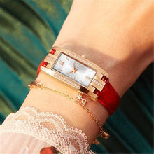 Load image into Gallery viewer, Luxury Women Watch Square Diamond Ladies Quartz Watches Green Dial Leather Band Wristwatch