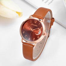 Load image into Gallery viewer, Women Watch Moon Numbers Dial Bracelet Watch Set Girls Leather Band Quartz Wristwatch