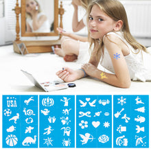 Load image into Gallery viewer, 4Sheet/Pack Kids Tattoo Stencils Children Holiday Airbrush Templates Halloween Face Glitter Paint Templates DIY Body Art Painting Tools