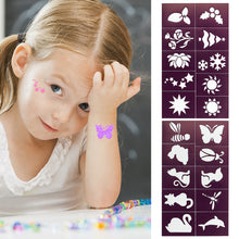 Load image into Gallery viewer, 4Sheet/Pack Kids Tattoo Stencils Children Holiday Airbrush Templates Halloween Face Glitter Paint Templates DIY Body Art Painting Tools