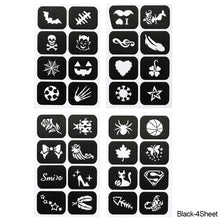Load image into Gallery viewer, 4Sheet/Pack Kids Tattoo Stencils Children Holiday Airbrush Templates Halloween Face Glitter Paint Templates DIY Body Art Painting Tools