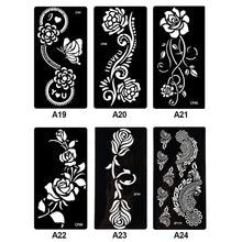 Load image into Gallery viewer, 1Sheet Women Flower Tattoo Stencils Henna Templates Arm Back Chest Body Art Airbrush Paint Templates Decal DIY Flower Painting