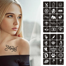 Load image into Gallery viewer, 15pcs/sheet Simple Tattoo Stencils Women Girls Kids Arm Back Neck Templates Cartoon Airbrush Paint Templates Decal