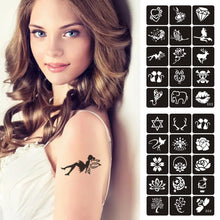 Load image into Gallery viewer, 15pcs/sheet Simple Tattoo Stencils Women Girls Kids Arm Back Neck Templates Cartoon Airbrush Paint Templates Decal