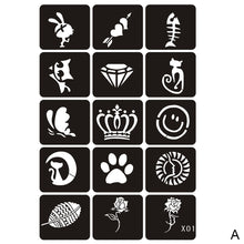Load image into Gallery viewer, 15pcs/sheet Simple Tattoo Stencils Women Girls Kids Arm Back Neck Templates Cartoon Airbrush Paint Templates Decal
