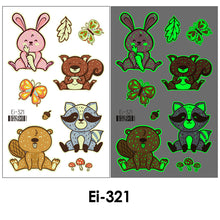 Load image into Gallery viewer, Cartoon Children Tattoo Stickers Waterproof Glow-in-the-dark Tattoo Stickers Cute Cartoon Animal Tattoo Stickers for Kids