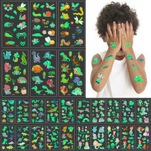 Load image into Gallery viewer, Children Luminous Tattoo Stickers Cartoon Cute Dinosaur Mermaid Tattoo Stickers Funny Face Stickers Body Art Tattoo