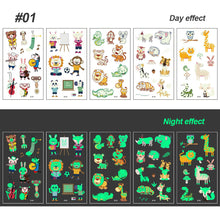 Load image into Gallery viewer, Children Luminous Tattoo Stickers Cartoon Cute Dinosaur Mermaid Tattoo Stickers Funny Face Stickers Body Art Tattoo