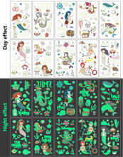 Load image into Gallery viewer, Children Luminous Tattoo Stickers Cute Cartoon Dinosaur Mermaid Unicorn Fluorescent Green Tattoo Stickers Face Body Art Tattoo