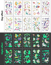 Load image into Gallery viewer, Children Luminous Tattoo Stickers Cute Cartoon Dinosaur Mermaid Unicorn Fluorescent Green Tattoo Stickers Face Body Art Tattoo