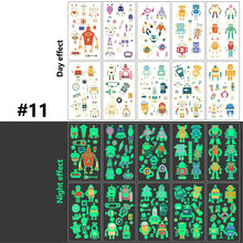 Load image into Gallery viewer, Children Luminous Tattoo Stickers Cute Cartoon Dinosaur Mermaid Unicorn Fluorescent Green Tattoo Stickers Face Body Art Tattoo