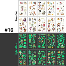 Load image into Gallery viewer, Children Luminous Tattoo Stickers Cute Cartoon Dinosaur Mermaid Unicorn Fluorescent Green Tattoo Stickers Face Body Art Tattoo