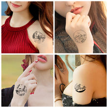 Load image into Gallery viewer, Literary Tattoo Stickers Black White Mountains Forest Whale Tattoo Stickers Waterproof Long Lasting Body Art Tattoo Stickers