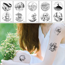 Load image into Gallery viewer, Literary Tattoo Stickers Black White Mountains Forest Whale Tattoo Stickers Waterproof Long Lasting Body Art Tattoo Stickers