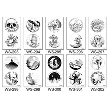 Load image into Gallery viewer, Literary Tattoo Stickers Black White Mountains Forest Whale Tattoo Stickers Waterproof Long Lasting Body Art Tattoo Stickers