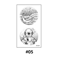Load image into Gallery viewer, Literary Tattoo Stickers Black White Mountains Forest Whale Tattoo Stickers Waterproof Long Lasting Body Art Tattoo Stickers