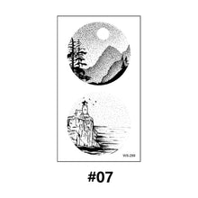 Load image into Gallery viewer, Literary Tattoo Stickers Black White Mountains Forest Whale Tattoo Stickers Waterproof Long Lasting Body Art Tattoo Stickers