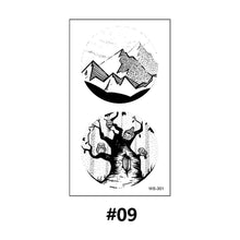 Load image into Gallery viewer, Literary Tattoo Stickers Black White Mountains Forest Whale Tattoo Stickers Waterproof Long Lasting Body Art Tattoo Stickers