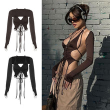 Load image into Gallery viewer, Summer Fashion Trend Women Top Long Sleeve Backless Halter Vest Sexy Halterneck Strappy Slim Fit Solid T-shirt