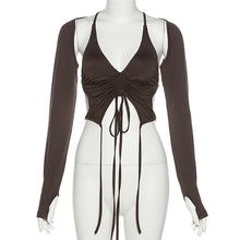 Load image into Gallery viewer, Summer Fashion Trend Women Top Long Sleeve Backless Halter Vest Sexy Halterneck Strappy Slim Fit Solid T-shirt