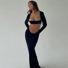 Load image into Gallery viewer, Elegant Sexy Hollow Tube Top Autumn Summer Women Package Hip Solid Color Slim Long Dress