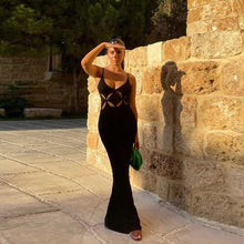 Load image into Gallery viewer, Autumn Summer Fashion Trend Women Sleeveless Suspenders Backless Hollow Sexy Low-cut Slim Elegant Party Wear Long Dress