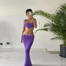 Load image into Gallery viewer, Fashion Solid Color Suspenders Outfit Hollow Mesh Women Slim Vest Sexy Low Waist Long Skirt Suit