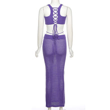 Load image into Gallery viewer, Fashion Solid Color Suspenders Outfit Hollow Mesh Women Slim Vest Sexy Low Waist Long Skirt Suit