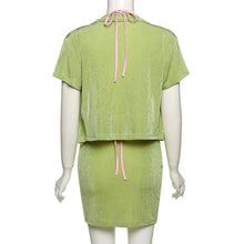 Load image into Gallery viewer, Summer Women Three-piece Set Short-sleeved Cardigan Camisole Suspenders High Waist Skirt Solid Color Outfit