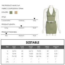 Load image into Gallery viewer, Solid Color Women Halter Neck Outfit Spring Summer Backless V-neck Vest High Waist Belt Tight Skirt Two-piece Suit