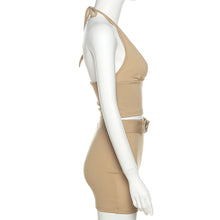 Load image into Gallery viewer, Solid Color Women Halter Neck Outfit Spring Summer Backless V-neck Vest High Waist Belt Tight Skirt Two-piece Suit