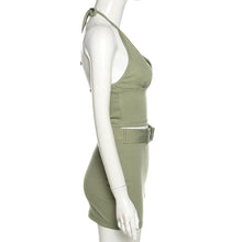 Load image into Gallery viewer, Solid Color Women Halter Neck Outfit Spring Summer Backless V-neck Vest High Waist Belt Tight Skirt Two-piece Suit