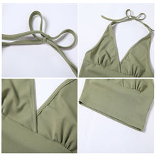Load image into Gallery viewer, Solid Color Women Halter Neck Outfit Spring Summer Backless V-neck Vest High Waist Belt Tight Skirt Two-piece Suit
