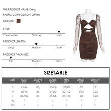 Load image into Gallery viewer, Daily Leisure Mesh Long Sleeve Square Neck Fashion Elegant Women Slim Pleated Tight Hollow Waist Brown Long Dress