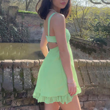 Load image into Gallery viewer, Elegant Solid Color Summer Cutout Slim Sling Dress Off-shoulder Sexy Backless Mesh Slim Female Ruffle Dress