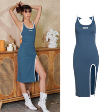 Load image into Gallery viewer, Leisure Sport Style Women New Simple Round Neck Spring Summer Sling Exposed Backless Slim Hem Slit Long Dress