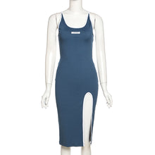 Load image into Gallery viewer, Leisure Sport Style Women New Simple Round Neck Spring Summer Sling Exposed Backless Slim Hem Slit Long Dress