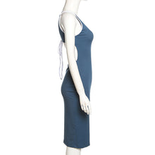 Load image into Gallery viewer, Leisure Sport Style Women New Simple Round Neck Spring Summer Sling Exposed Backless Slim Hem Slit Long Dress