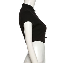Load image into Gallery viewer, Chinese Style Retro Round Neck Short Sleeve Crop Top Hollow Slim Fit Fashion Women Vintage T-shirt
